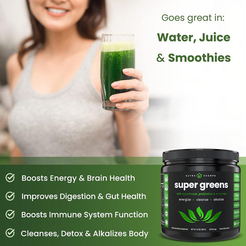 NutraChamps Super Greens Powder Premium Superfood | 20+ Organic Green Veggie Whole Foods | Antioxidant, Digestive