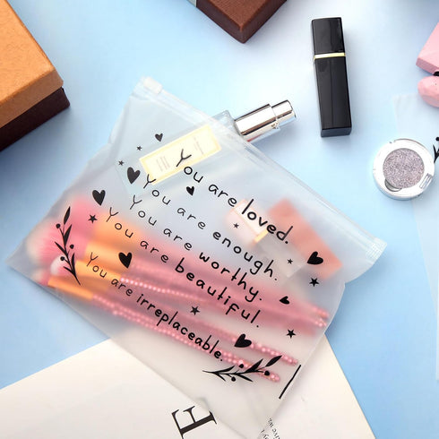 Sotiff 60 Pcs Inspirational Makeup Bags for Women, EVA Cosmetic Toiletry Bags for Friends, Mom, Coworker (8 x 6 Inch)