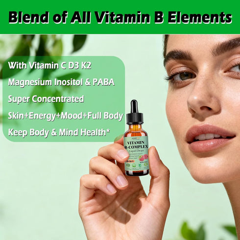 JUIWEFKK 15-in-1 B12 B6 B1 Vitamin B Complex Liquid Drops for Women Men & Kids, VIT B Complex with Vitamin C Niacin