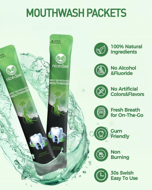 Packets 30 Travel Size Mouthwash Portable Alcohol-Free & Fluoride-Free Fresh Mint Mouth Wash Individual Wrapped Cruise