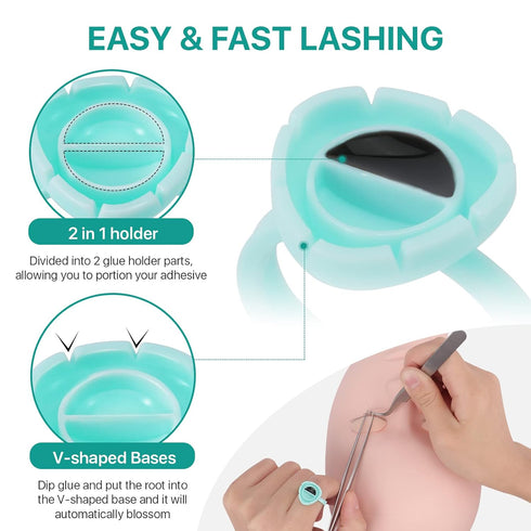 Pretty 100PCS Glue Rings for Eyelash Extensions - Lash Glue Holder, Volume Lash Rings, Fanning Cup, Green