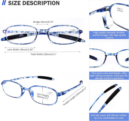 AQWANO 4 Pack Computer Reading Glasses, Blue Light Blocking Lightweight TR90 Flexible Frame UV Protection Readers +2.5