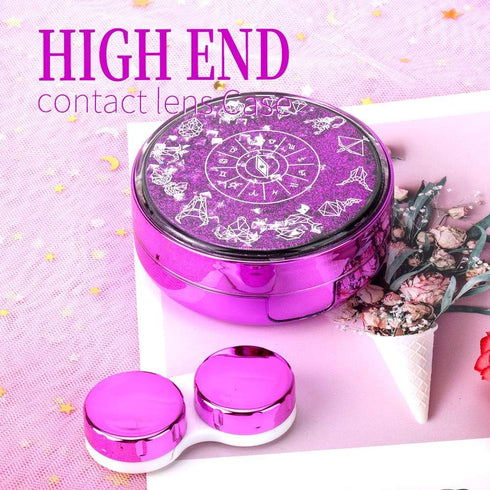 Contact Lens Case, Bling Constellations Travel Kit with Tweezers, Remover Tool, Mirror & Solution Bottle (Purple)