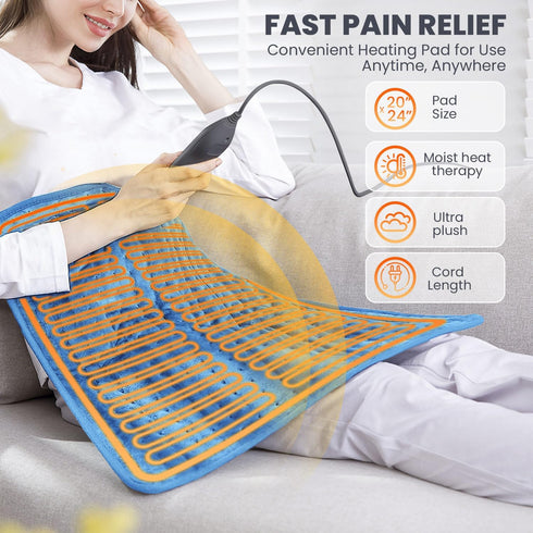 Jubeoyey 6 Settings 24" 20" Heating Pad - Electric Heating Pad for Back Pain and Cramps Relief, Moist Heat Pad