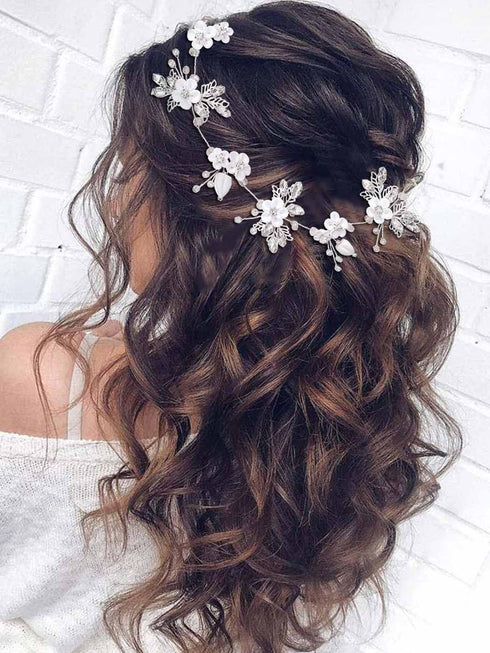 Unicra Silver Bridal Hair Vine Flower Piece, Leaf Party Hair Accessories, Crystal Hair Jewelry Rhinestone Headpieces