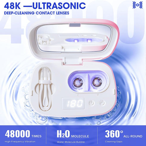 Portable Contact Lens Cleaner, ALLGLAM Automatic Ultrasonic Contact Lens Cleaner Machine with USB Charger, LED Timer