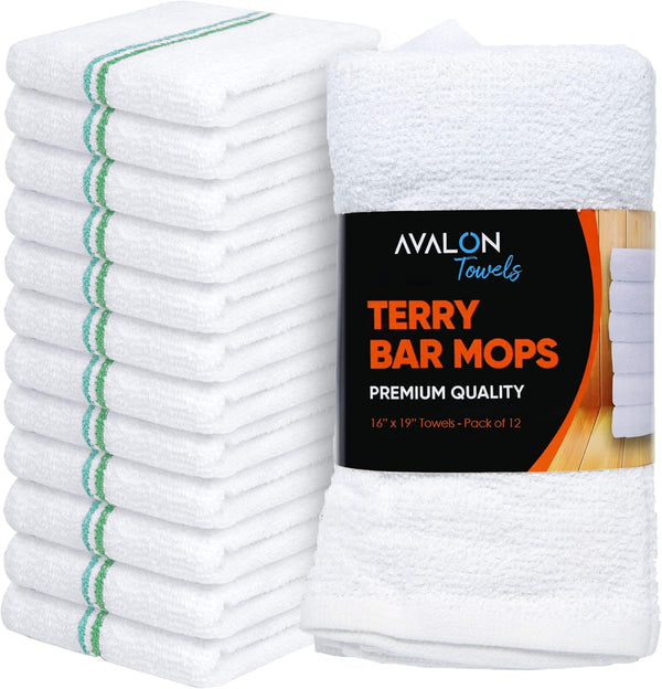 Avalon Towels Terry Bar Mop Towels (Value Pack of 12) Size 16"x19"