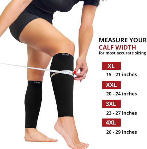 BAMS Plus Size Calf Compression Sleeve for Women & Men, Viscose from Bamboo Extra Wide Leg Support for Shin Splints, Leg Pain Relief and Support, Swelling, Travel (Calf Black, 3XL)