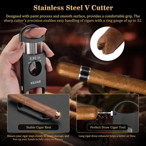 Cigar Humidor Set, Travel Humidor for Cigars, Includes 2 Cigar Cutters, Humidity Pack, Airtight Cigar Case (Dark)