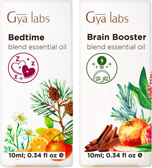 Bedtime & Brain Booster Essential Oils for Diffuser Set - Aromatherapy Grade
