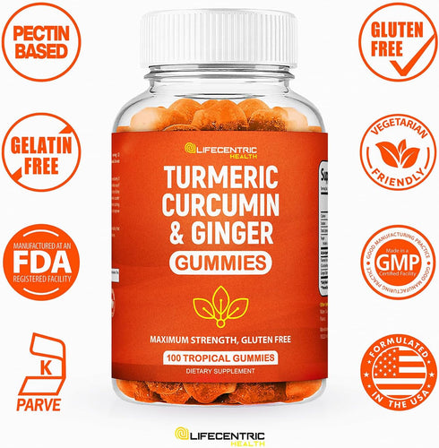Turmeric Gummies for Adults and Kids - Max Strength Turmeric and Ginger Supplement, Vegan Organic Natural for Overall