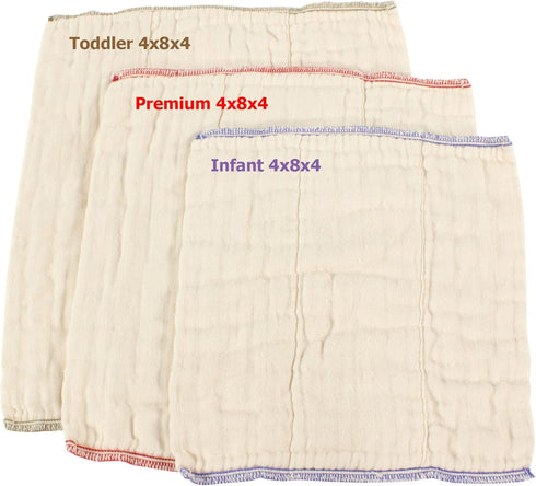 OsoCozy -100% 2 4x8x4 14-30 lb.) 1 Dozen Better Fit Unbleached Prefold Cloth Diapers Cotton, Gauze Weave, Sized for Tri