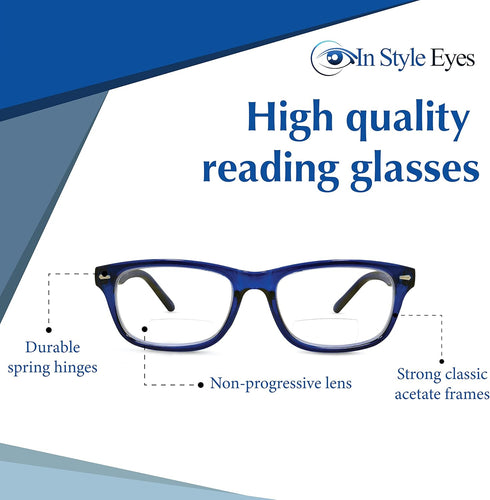 In Style Eyes Seymore Retro Bifocal Reading Glasses, Non-progressive Adaptive Spring Hinges for Women and Men