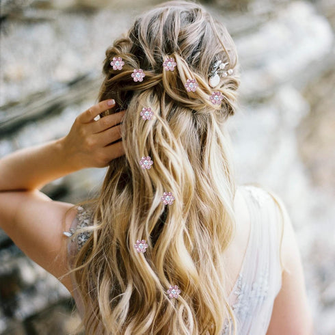 YISSION 20Pcs Mini Rhinestone Flower Hair Clips, Cute Pink Hair Pins for Girls and Women
