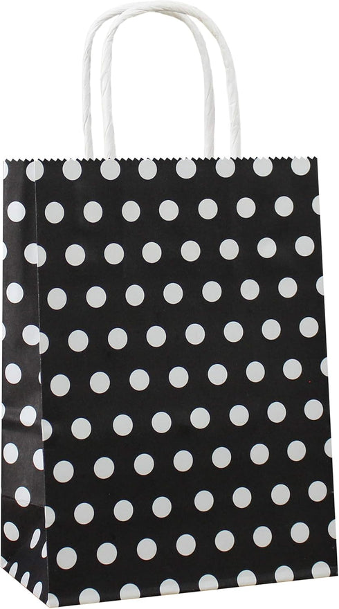 Small Polka Dot Gift Bags, Black Kraft Paper Bags with Handles for Party Favors, 12 PCS