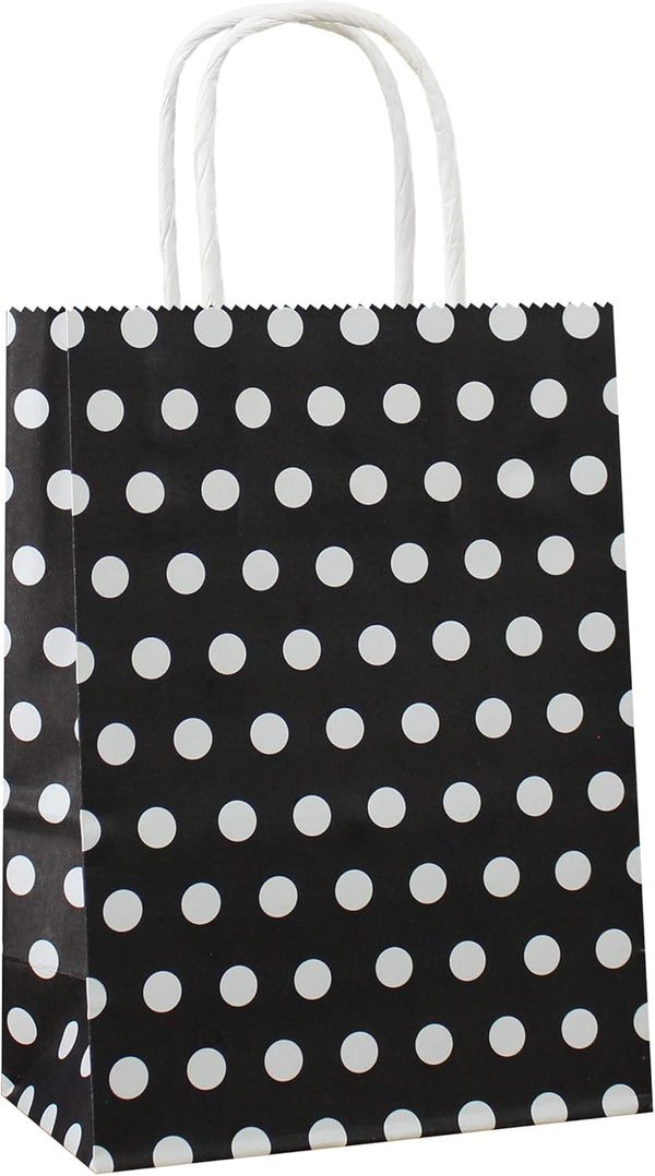 Small Polka Dot Gift Bags, Black Kraft Paper Bags with Handles for Party Favors, 12 PCS