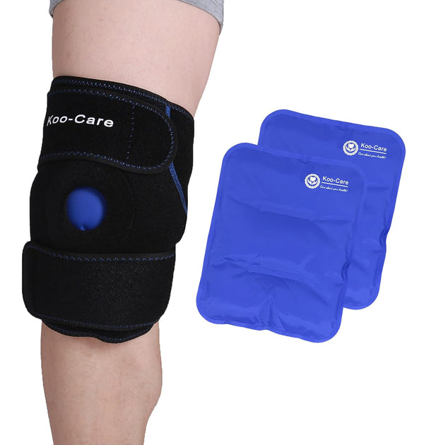 Koo-Care 2 Knee Gel Ice Pack & Wrap, Reusable Hot Cold Therapy Compress for Pain Relief, 9.9" x 7.9" Neoprene Brace