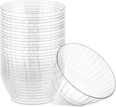 PLASTICPRO 30 Pack Crystal Clear Disposable Plastic Plates - 6 Ounce Bowls for Special Occasions