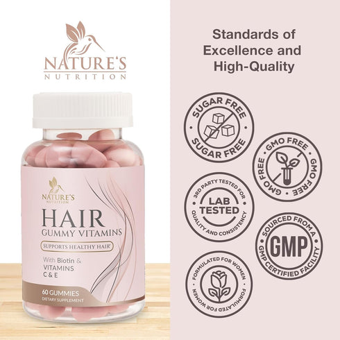 Sugar Free Hair Vitamins Gummies - 60 Gummies - with Biotin 5000 mcg, Vitamin A, B12, C, D, E