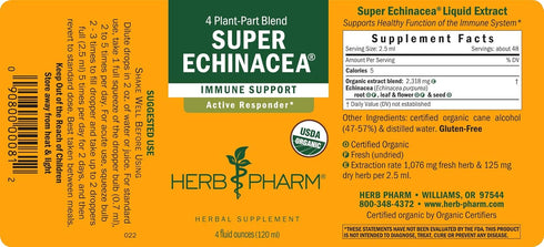 4 Oz Herb Pharm Certified Organic Super Echinacea Liquid Extract for Active Immune System Support