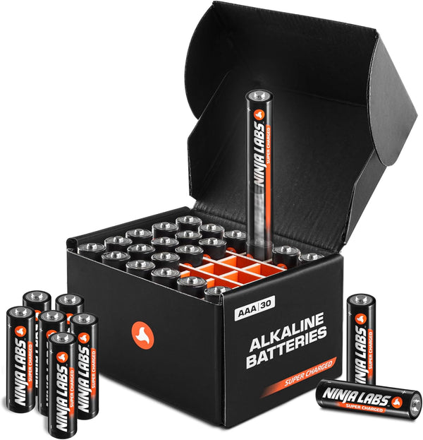 30 AAA Super Charged Alkaline Batteries in Organizer Box - Insanely Long Lasting