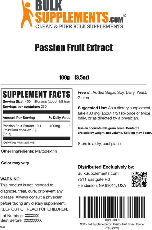 BulkSupplements.com Passion Fruit Extract Powder - Antioxidants Supplement, 400mg per Serving (100 Grams - 3.5 oz)