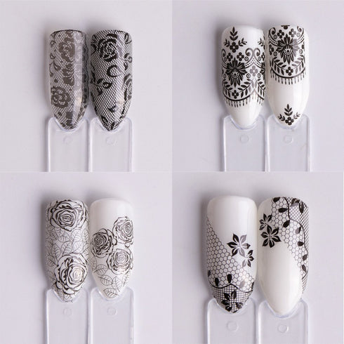 Valuu Black Lace Flower Nail Art Stickers, 40 Sheets Water Transfer Decals for DIY Manicure Tips