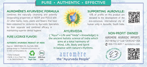 Auromere Ayurvedic Herbal Toothpaste, Mint Free - Vegan, Natural, Non GMO, Fluoride Free, Gluten Free, with Neem &