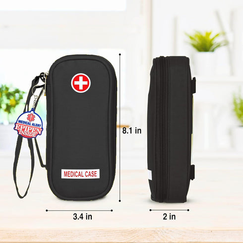 EpiPen Medical Carrying Case, Insulated Travel Medication Organizer Bag for 2 EpiPens and Allergy Essentials, Black