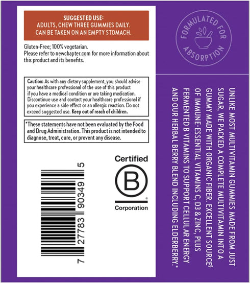 New Chapter Men’s Multivitamin Gummies, 75ct, 66% Less Sugar, Vitamin C, D3 & Zinc, Gluten Free, Berry-Citrus