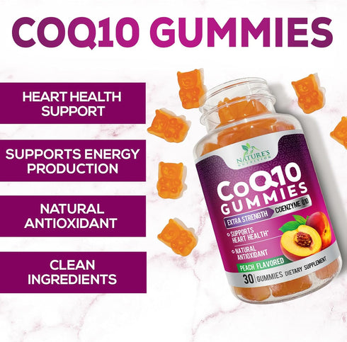 CoQ10 100mg Gummies - Coenzyme Q10 Supplement, Antioxidant for Heart Health Support & Energy Production, 30 Count High