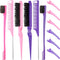 12 Pieces Hair Brush Set, Nylon Teasing Brushes and Combs for Women Girls (Pink, Purple)