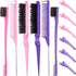 12 Pieces Hair Brush Set, Nylon Teasing Brushes and Combs for Women Girls (Pink, Purple)
