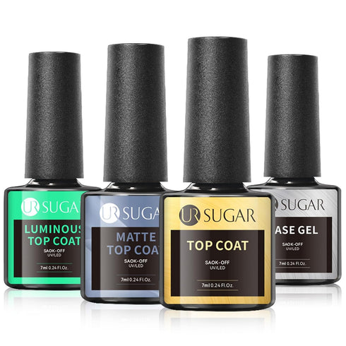 UR SUGAR No Wipe Base and Top Coat - 4 Pcs Glow in The Dark Matte Glossy Finish Gel Nail Polish Kit