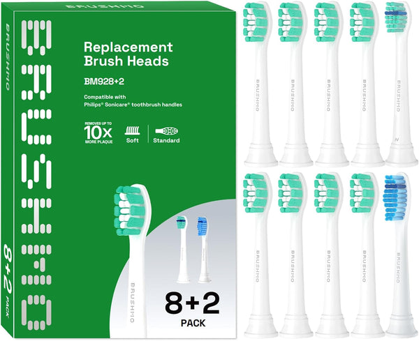 Brushmo Replacement Toothbrush Heads 10 pc Variety Pack Compatible with Philips Sonicare Electric Toothbrush