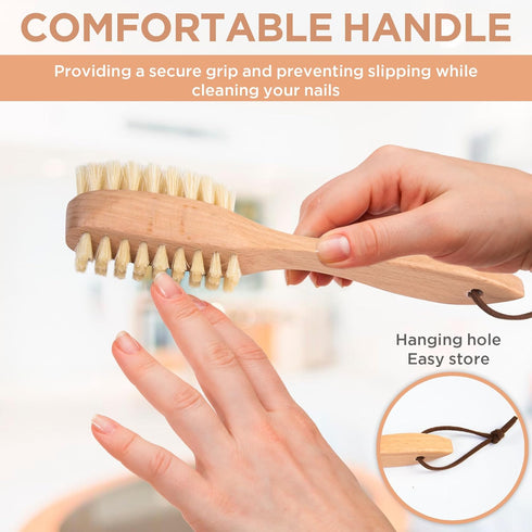 Takavu Nail Brush, Pure Boar Bristles Natural Wood Handle for Scrubbing Fingernail Toenail Hygiene