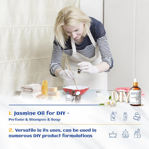 HIQILI Jasmine Essential Oil, 1 Fl Oz - 100% Pure Natural for Diffuser, Hair, Skin, Perfume Making