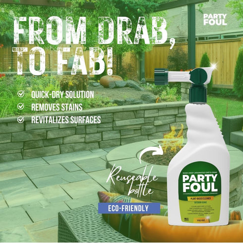 Party Foul Plant-Based Cleaner Spray, Eco-Friendly Vegan Formula for Tiles, Counters, Glass, Wood & More, 32 oz