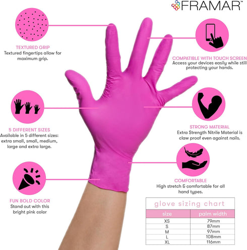 FRAMAR Pink Gloves Disposable Latex Free XL – Pink Nitrile Gloves xl, Nitrile Disposable Gloves xl, Tattoo Gloves xl Gloves Disposable Latex Free, xl Nitrile Gloves xlarge, Cleaning Gloves – 100p