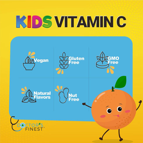 Doctors Finest Vitamin C Gummies for Kids – 90 Jellies, Vegan, GMO Free, Gluten Free, Great Tasting Orange Flavor