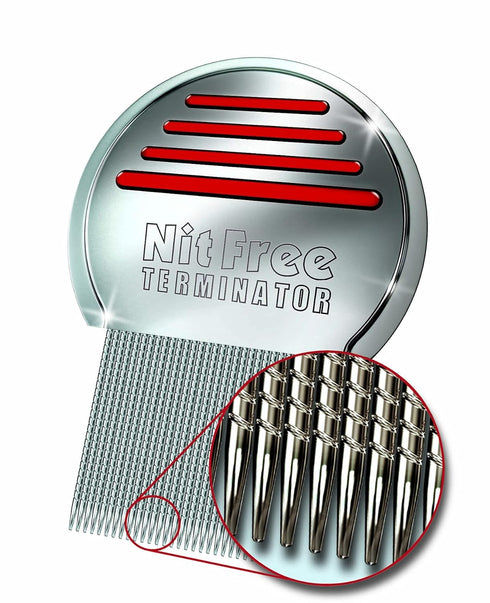 Nit Free Terminator Lice Comb - Professional Stainless Steel for Effective Head Lice Treatment (Pack of 1, Color May