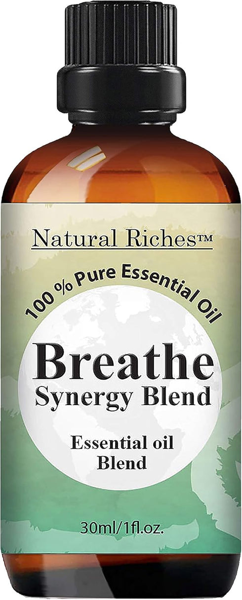 Natural Riches Breathe Essential Oil Blend, Peppermint Eucalyptus Tea Tree Lemon Cardamom Pine Needle - 30 ml