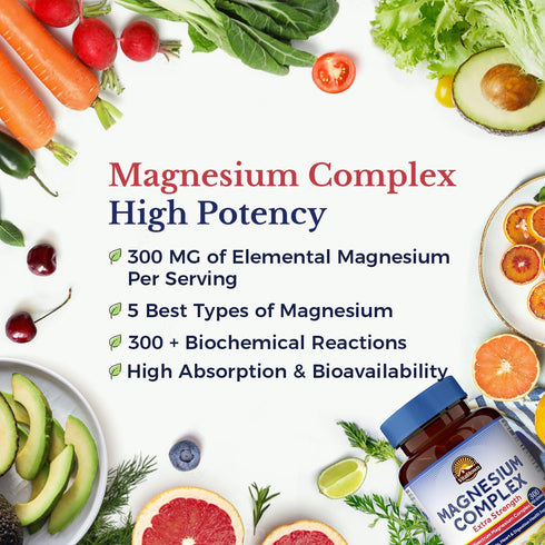 Vitalitown Magnesium Complex Supplement - 300mg Elemental Magnesium Citrate Glycinate Taurate Malate, Non-GMO, 90 Vegan