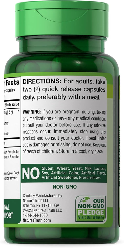 Nature's Truth Ginger Root Capsules | 1,500mg | 100 Count - Non-GMO and Gluten Free from Ginger Root Extract