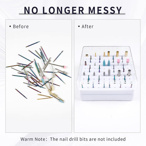 Nail Drill Bits Holder & Cleaning Brush, 100 Holes Dustproof Display Storage Box for Nail Tech (White)