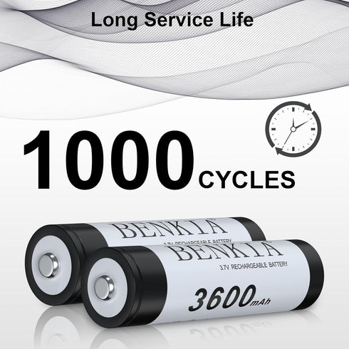 18650 Rechargeable Battery 3600mAh Button Top, 4 Pack 3.7V for Flashlights, Headlamps