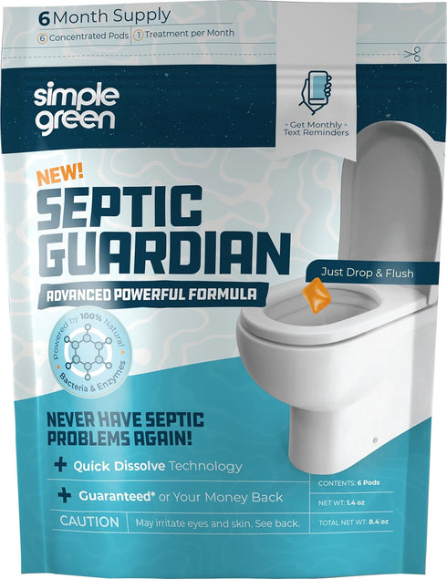 Simple Green Septic Guardian Pods – 6 Month Supply of Dissolvable Easy Flush Live Bacteria (6 Count)