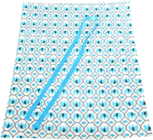 Elephants Reusable Fabric Gift Bag for Baby Shower or Child’s Birthday, Jumbo 27" x 33", Turquoise Blue