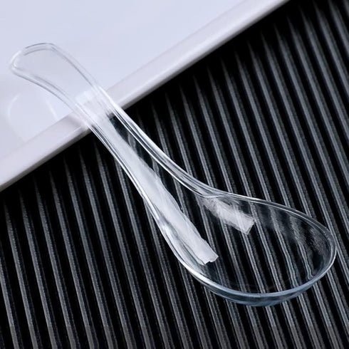 50 PCS Clear Plastic Disposable Spoons, Asian Soup Spoons, Chinese Tasting Spoons, Plastic Cutlery with Round Bottom