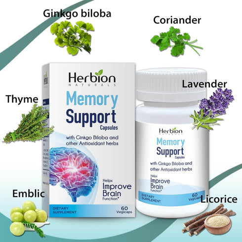 Herbion Naturals Memory Support Capsules, 60 Vegicaps, Improves Brain Function, Soothes Stress & Mood